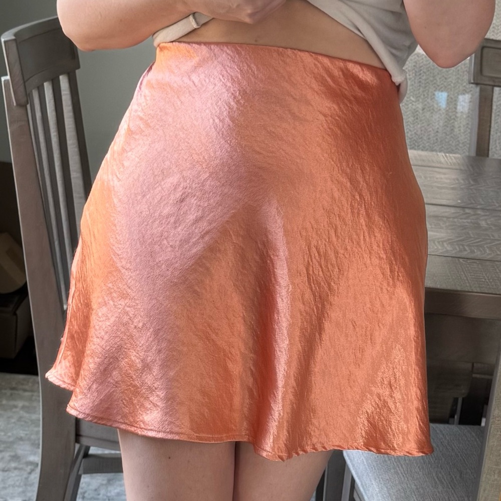 Elegant or Casual Crushed Texture Orange Satin Skirt